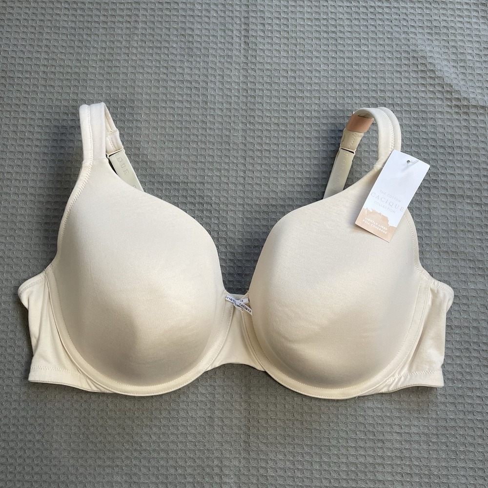New Cacique Cotton Lightly Lined Full Coverage Bra 44DD Underwire Tan Beige